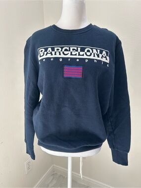 Barcelona Design Navy Blue Crewneck Sweatshirt With Graphic